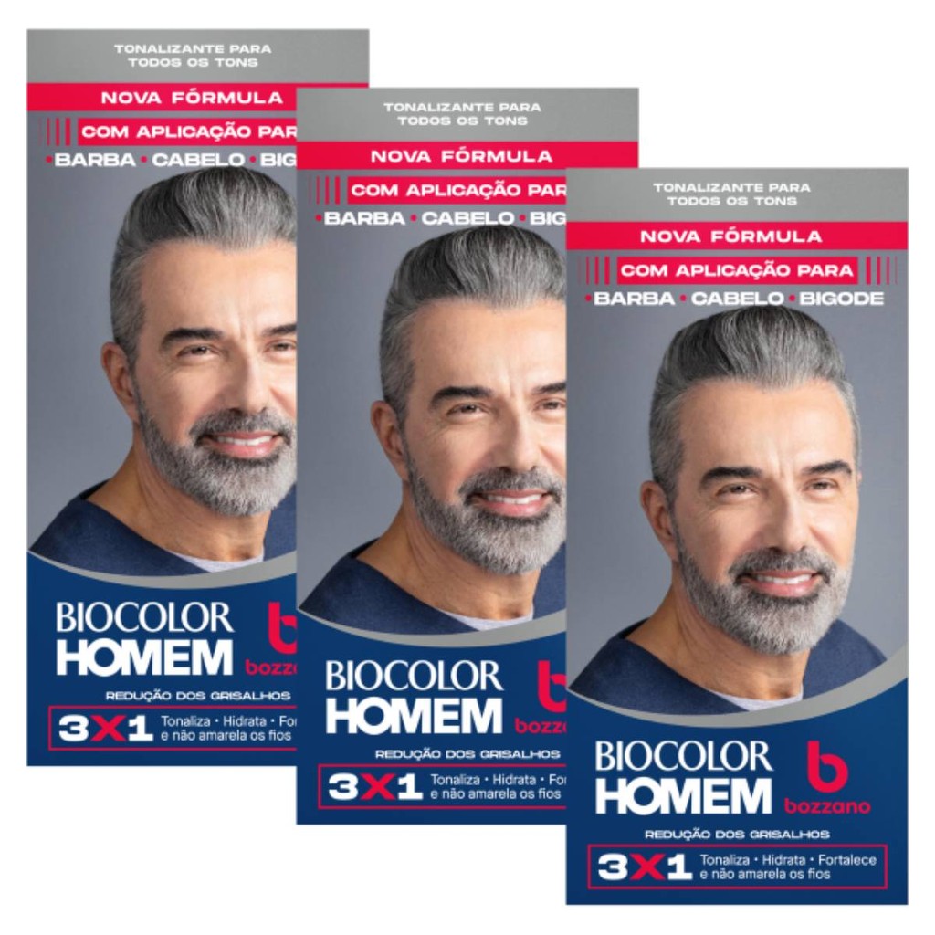 Kit 3 Tonalizante Biocolor Homem Reducao Grisalhos - Bozzano | Shopee ...