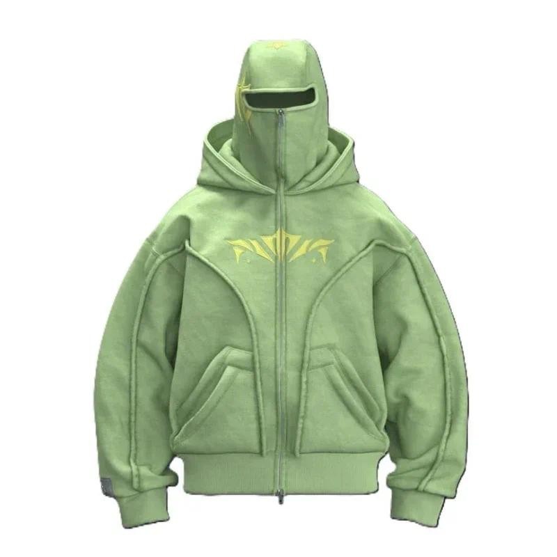 Y2K Ninja Hoodie Trendy Double Hat Design Funcional Street Vintage