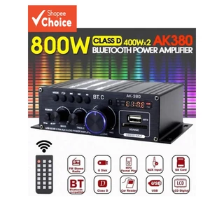 AK380 Amplificador Bluetooth 800W De Áudio HiFi Karaoke 2 Canais Potência Classe D USB SD AUX Entrada