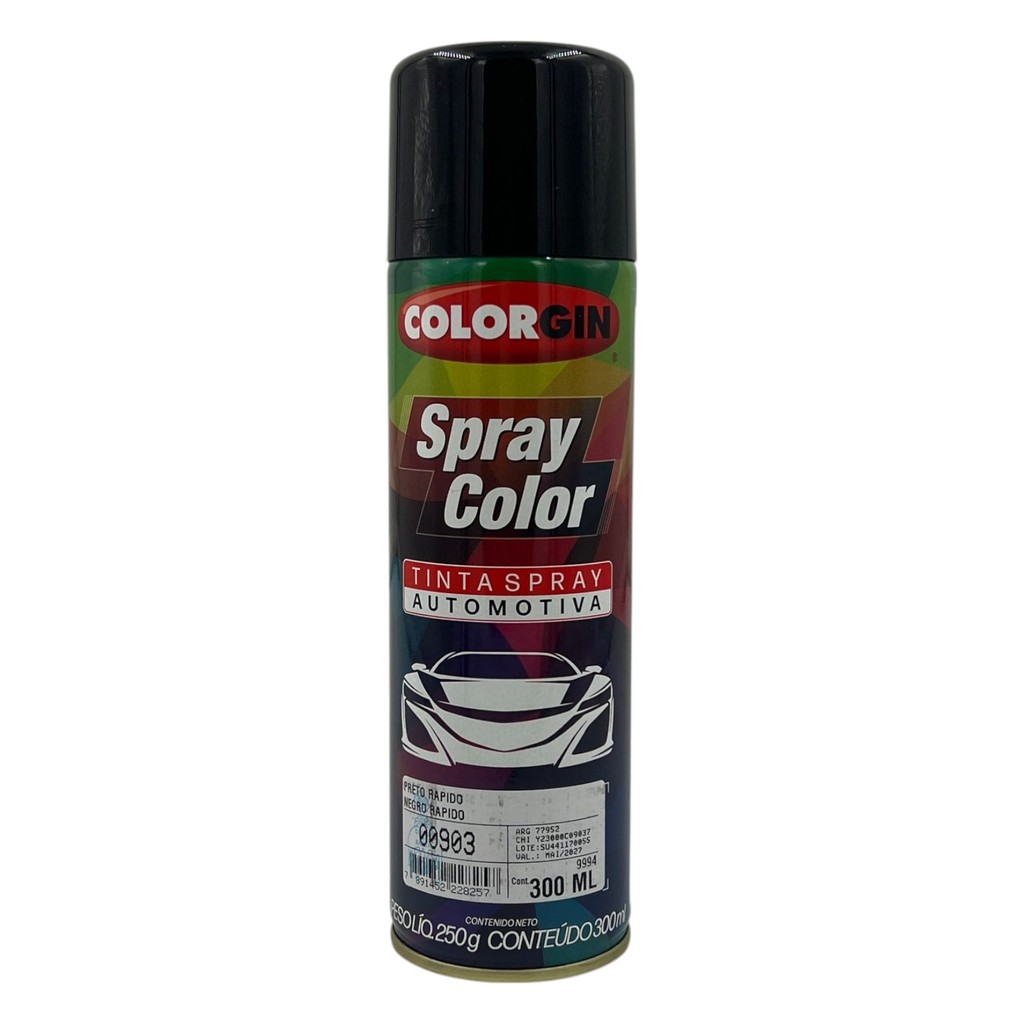 TINTA SPRAY AUTOMOTIVA PRETO RAPIDO 250ML COLORGIN | Shopee Brasil