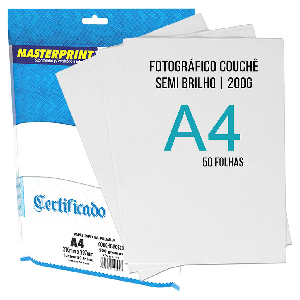 Papel Couche A4 200g Semi Brilho para Impressora Laser Masterprint ...