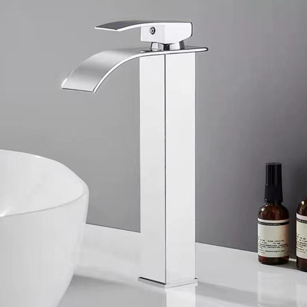 Torneira Banheiro Cuba Alta Cascata Inox Bancada Metal Acabamento Brilhante