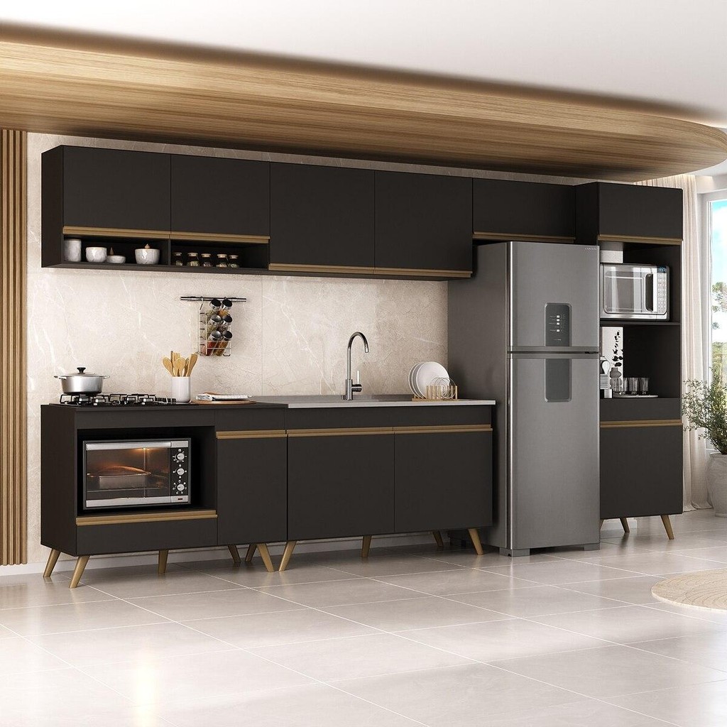 Armário de Cozinha Modulada Completa 6 Pçs com Balcão para Cooktop