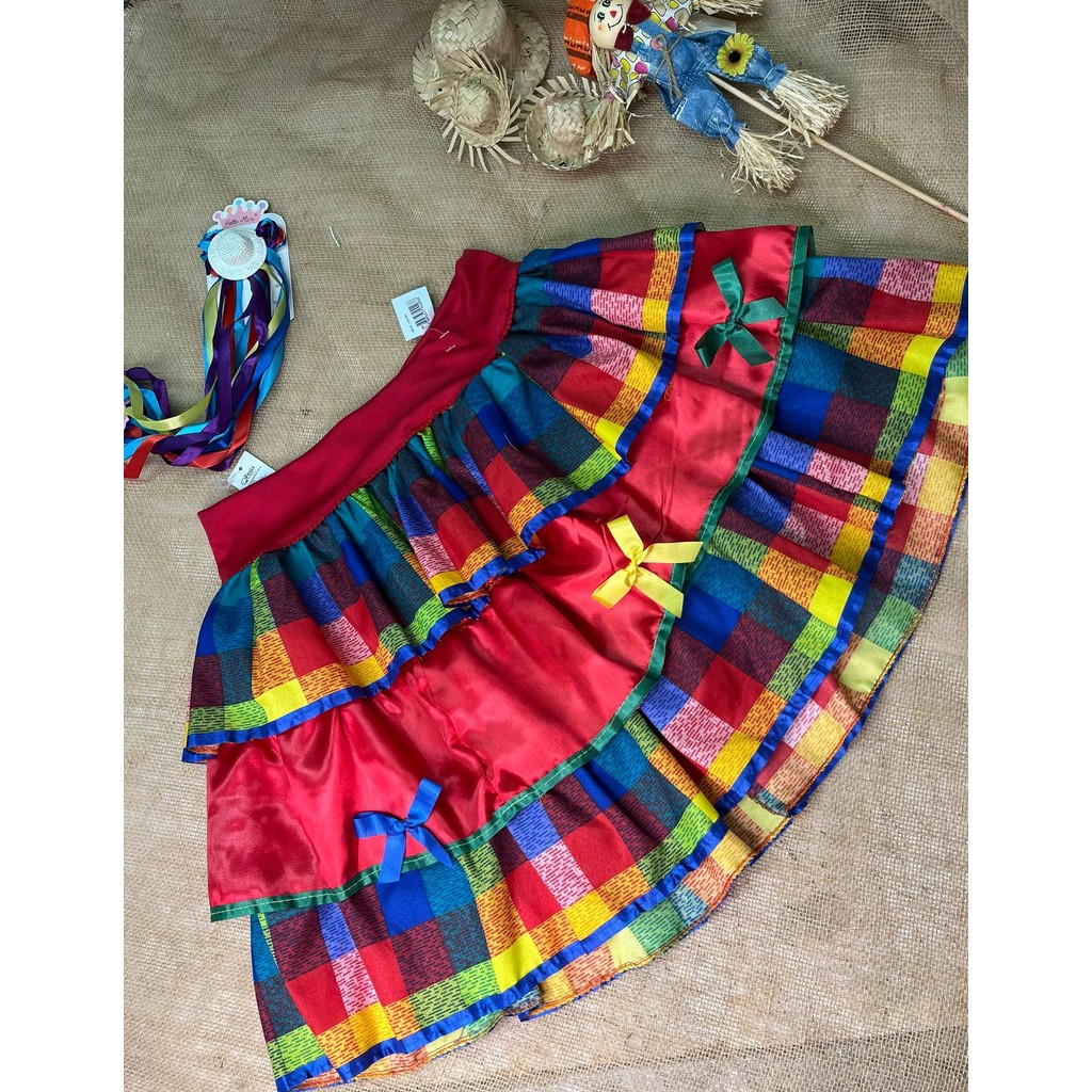 Saia Com 3 Babados Vermelha Quadriculada Festa Junina - Adulto | Shopee ...