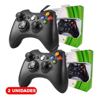 Kit 2 Controle Xbox 360 Pc Windows Notebook Com Fio Xboxslim Portatil