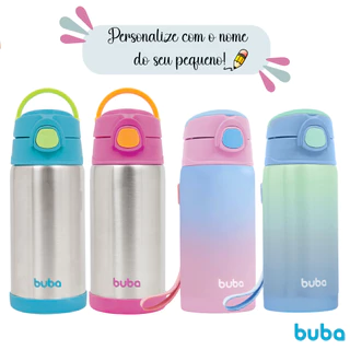 Garrafa Térmica De Água Infantil Inox Com Canudo 400ml Buba Personalizada
