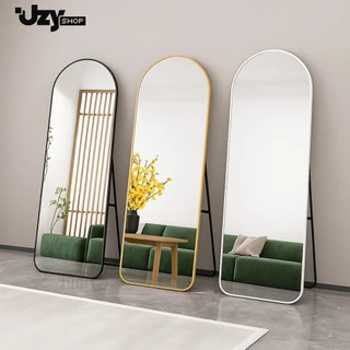 Espelho de Parede e Chão 160x50cm Oval com Moldura Alumínio Preto, Branco ou Dourado Closet e Quarto