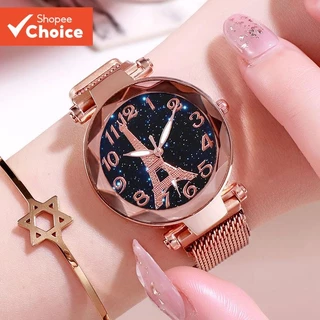 Relógio De Quartzo Minimalista Feminino Popular : Design Estrelado Da Torre Eiffel Com Pulseira Magnética em Oferta na Shopee