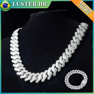 Conjunto de colar e pulseira de zircônia cubana em formato de diamante de 14 mm de largura Hip-hop moderno