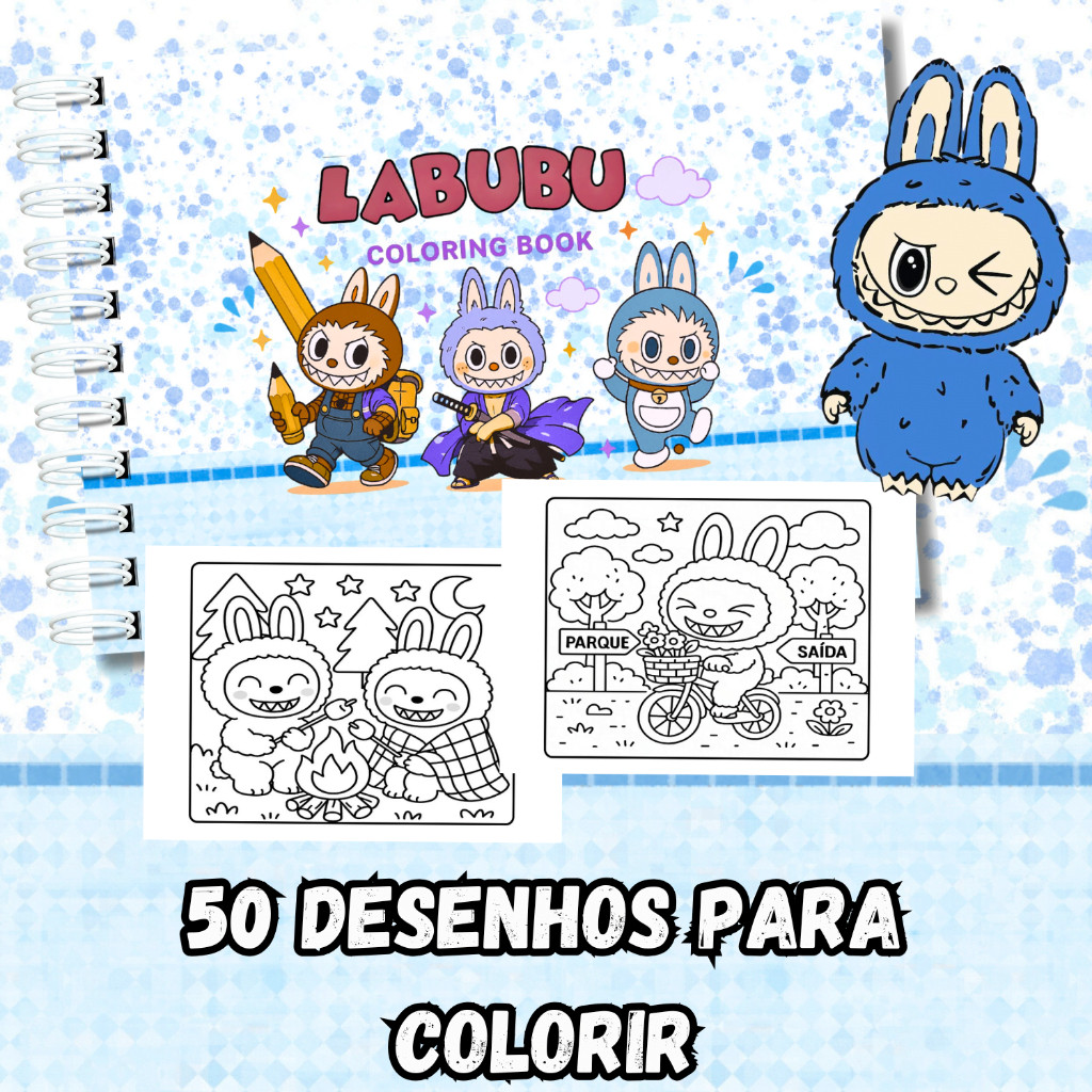 Livro De Colorir Labubu Azul 50 Desenhos A5 180G Capa Dura | Shopee Brasil