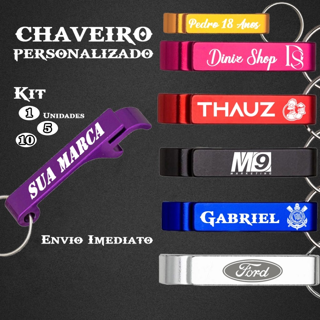 Kit Chaveiro Personalizado a Laser Pe de Galinha Abridor de Garrafa Varias Cores Envio Imediato