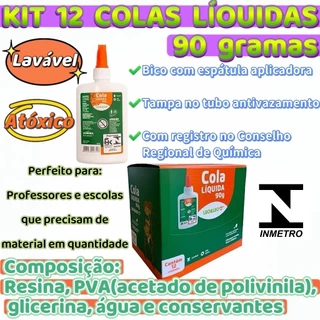 Kit 12 Cola Líquida de 90g Escolar Branca Atóxica Fórmula premium Unidades Equipamento Escolar em Oferta na Shopee