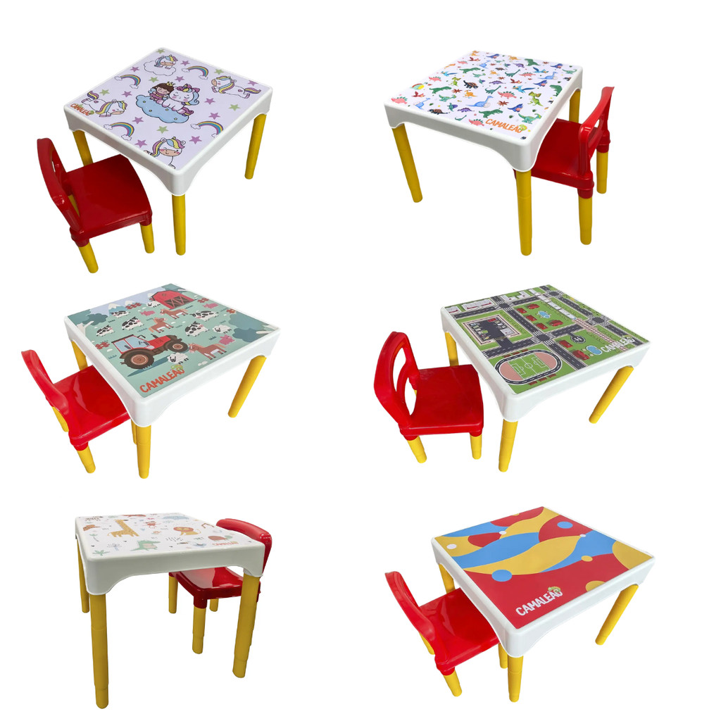 Conjunto Mesa Mesinha Infantil Com 1 Cadeira Escolar Plástica Camaleão