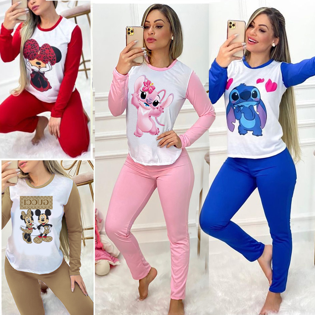 Pijama Feminino Manga Longa e Calça Luxo Inverno Personagens