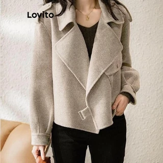 Lovito Casaco casual de bolso liso para mulheres LNL64290 em Promoção na Shopee Lovito Casaco casual de bolso liso para mulheres LNL64290