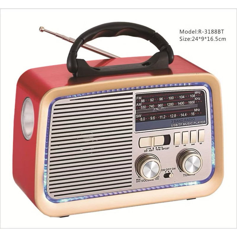 Rádio Retro Vintage Bluetooth Am Fm Usb Aux Sd Caixa de Som Recarregável Antena Analogico