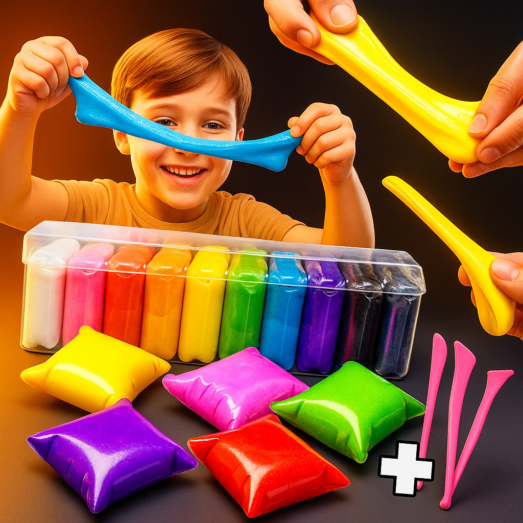 Kit 48 Massinha Pula Pula de E.V.A Super Leve + 12 Ferramentas Brinde - Slime Brinquedos Educativos
