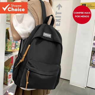 Mochila Escolar 1 Peça Preppy Solid Color Nylon Branca para Mulheres
