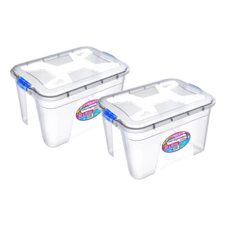 Kit 2 Caixas Plásticas 30 Litros com Tampa Empilhável Organização Multiuso Quarto Cozinha Lavanderia em Oferta na Shopee