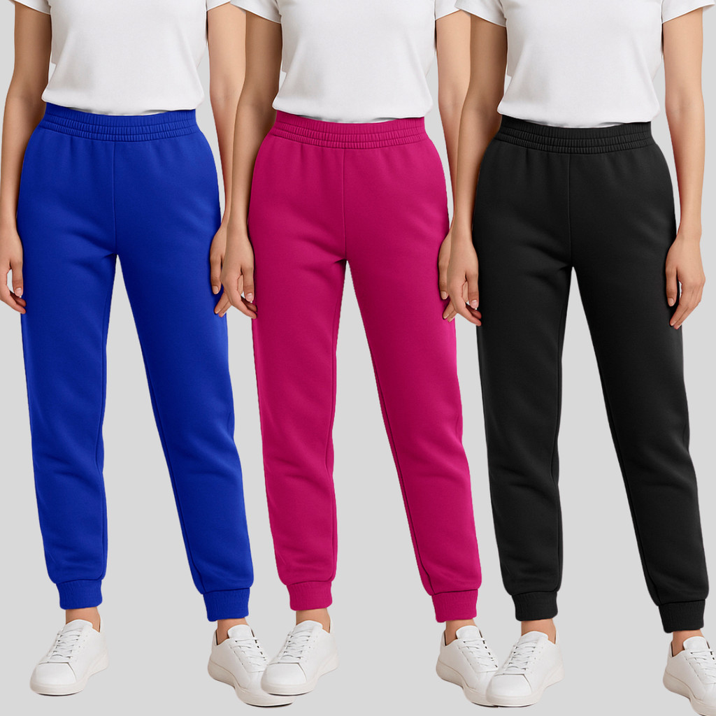 Kit 3 Calças De Frio Moletom Feminina Flanelado Cintura Alta
