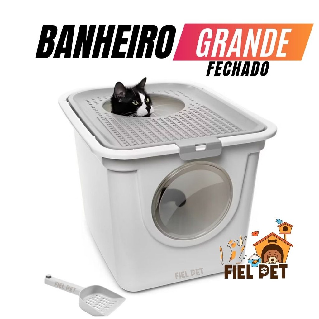 Caixa de Areia Fechada para Gatos Sanitario Banheiro para Gato Plus ...