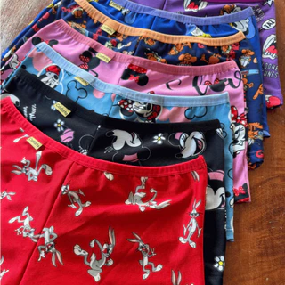 Kit 10 Calcinha Estampada Feminina Adulto Shortinho Cueca Confortável Dormir Boxer Lingerie Pijama Personagens