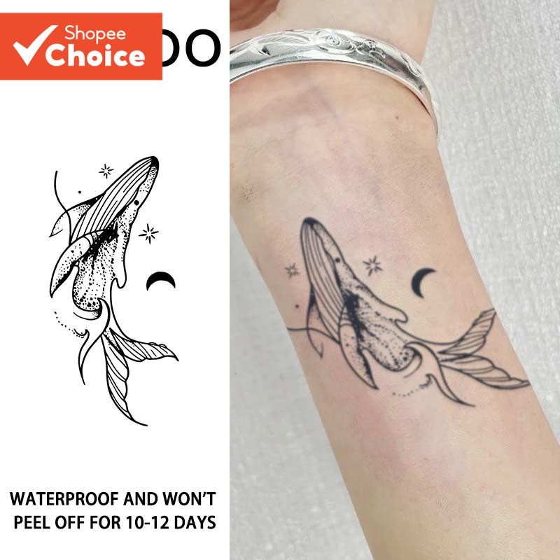 Adesivo de Tatuagem à Prova d'Água de Baleia Herbal Tattoo para Braço e Clavícula Homens e Mulheres