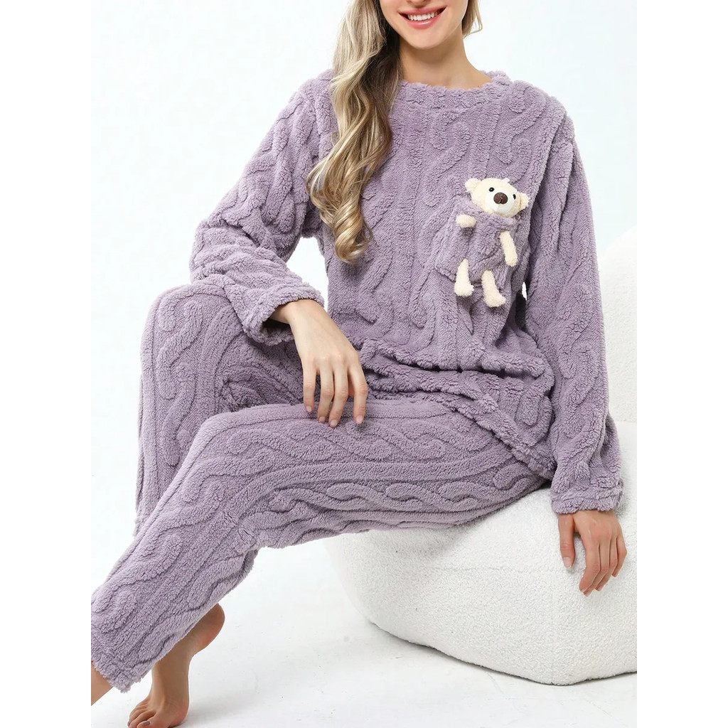 Conjunto Pijama inverno feminina tecido de Fleece de Coral, Sleepwear ...