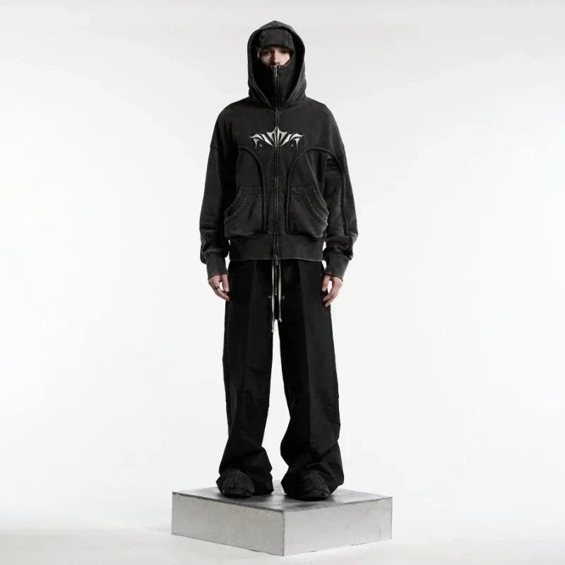 Y2K Ninja Hoodie Trendy Double Hat Design Funcional Street Vintage