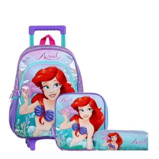 Kit Escolar Mochila Rodinhas + Lancheira + Estojo Ariel