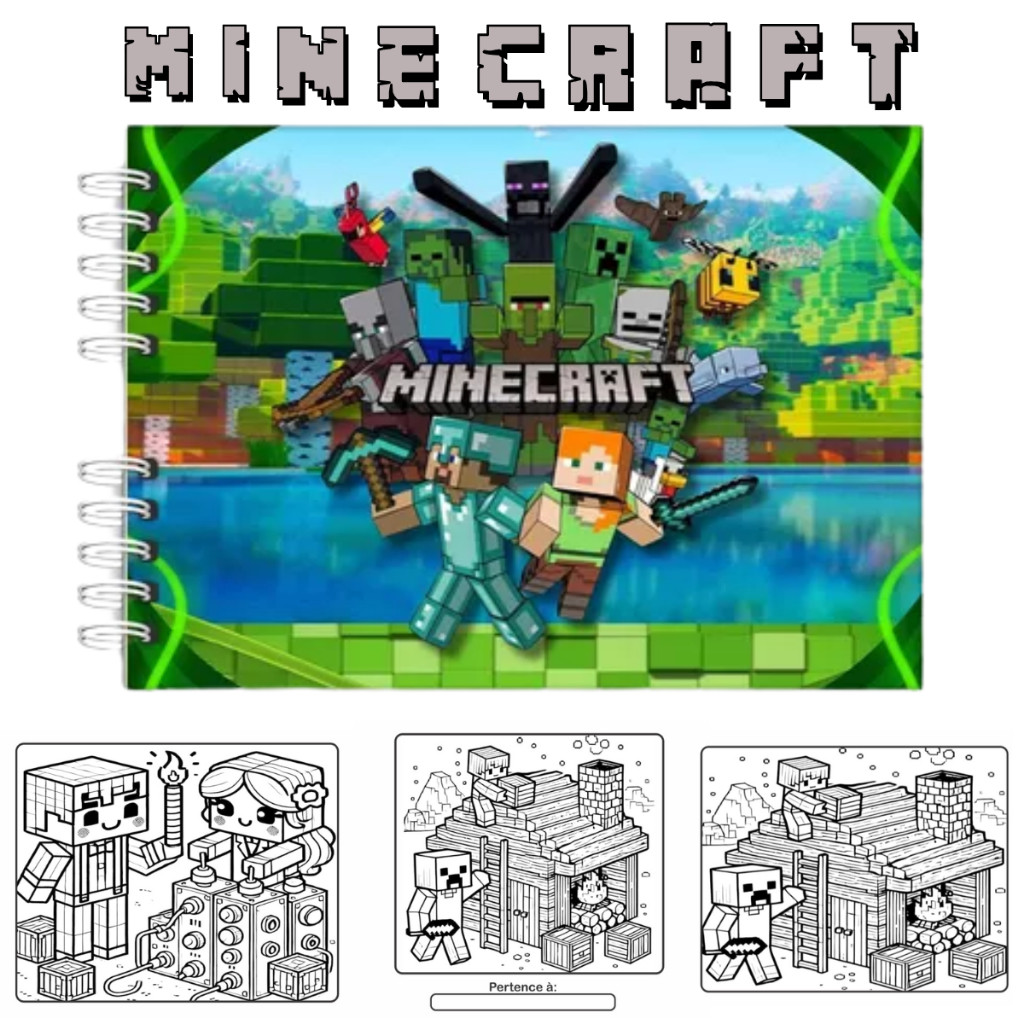Livro de Colorir Minecraft Capa Dura 50 Páginas Folha 180g + Acetato Protetor