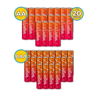 20 Pilha AA Ou 20 Pilha AAA Ou 20 AA Comum + 20 AAA Palito ZINCO ELGIN