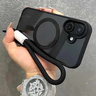 Capa De Telefone Magnética Transparente Fosca Adequada Para IPhone 17 16 15 14 13 12 11 Pro Max Plus Cordão À Prova De C