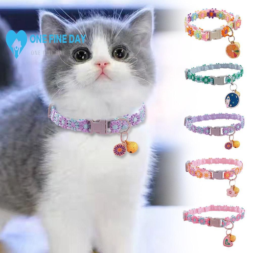 Suprimentos Para Animais De Estimação Estilo Ins Colorido Renda Flor Colar Ajustável Sino Filhote De Cachorro Decoração 