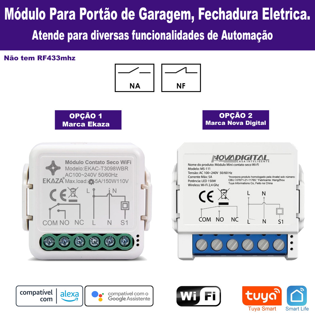 Módulo Relé de Pulso Contato Seco Smart Wifi Plataforma Tuya Automação Porta e Portão de Garagem