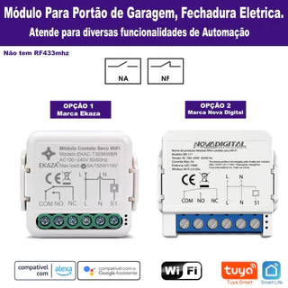 Módulo Relé de Pulso Contato Seco Smart Wifi Plataforma Tuya Automação Porta e Portão de Garagem