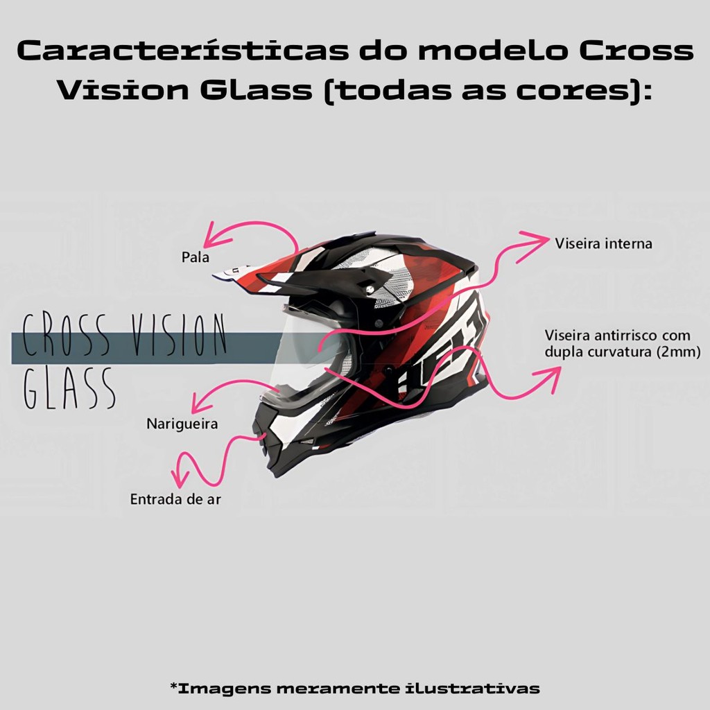Capacete Trilha Helt Cross Vision Town Com Óculos Interno Viseira