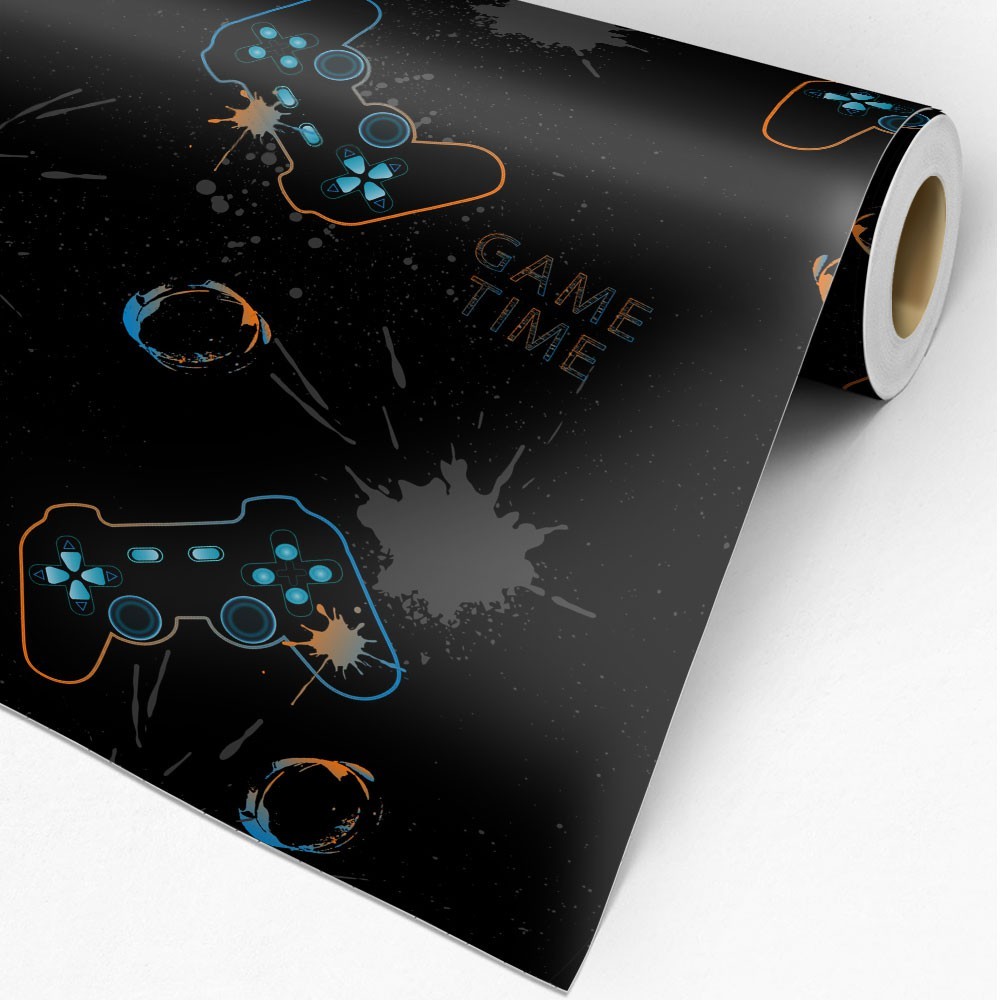 Adesivo de Parede Gamer Neon — Tema "Hora de Jogar" com fundo preto e estilo vibrante