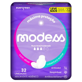 Absorvente Íntimo Suave Com Abas Modess 32un Evergreen em Oferta na Shopee