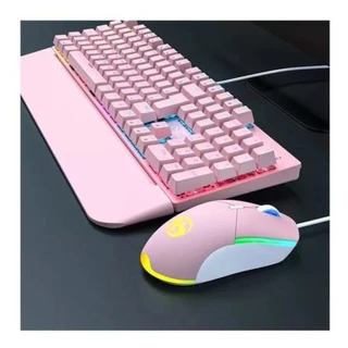 Kit Teclado Mouse Mecânico Abnt2 Gamer Led Rgb Iluminado Cor do mouse Preto Cor do teclado Rosa