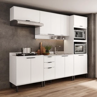 Armário de Cozinha Completa c Balcão Miami Essence Carraro Branco em Oferta na Shopee