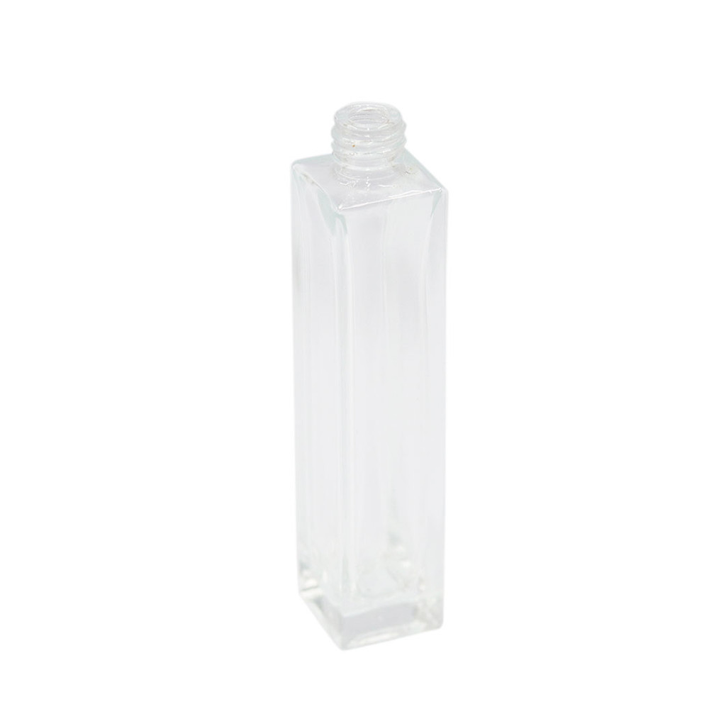 Frasco de Vidro Transparente 50ml Rosca 18/410 Modelo 'Quadrado Alto'