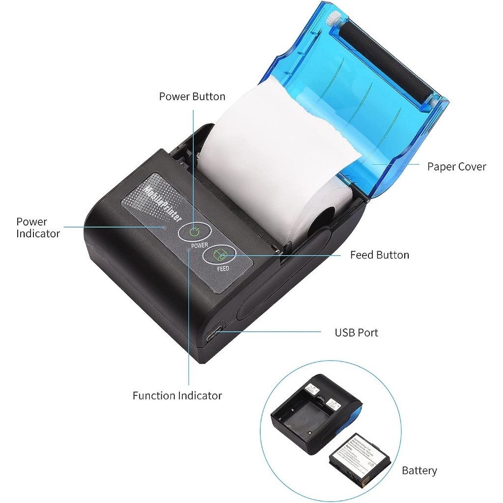 Mini Impressora 58mm Portátil Bluetooth Térmica Sem Fio para Celular ...