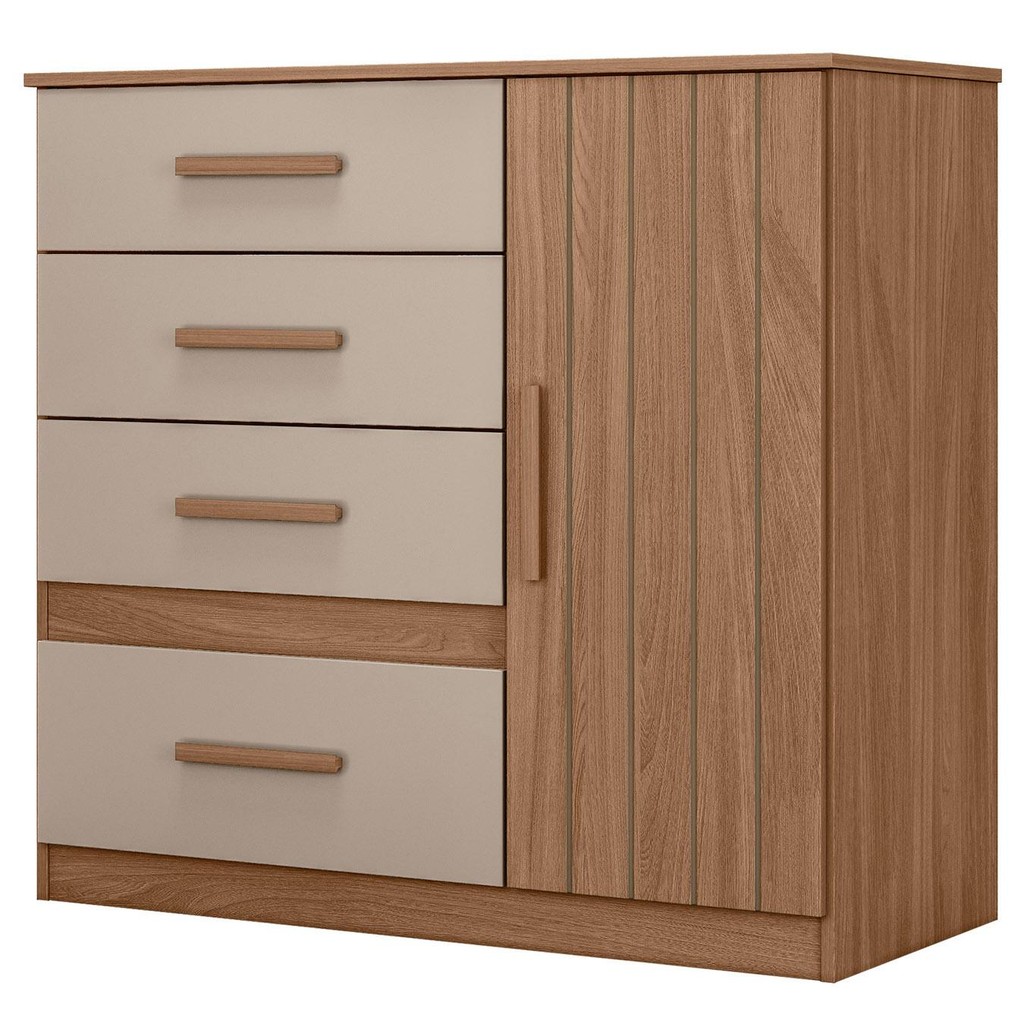 Cômoda Para Quarto 98cm Com 4 Gavetas Baco Carvalho/Fendi Z17
