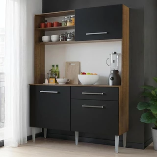 Kit Cozinha Compacta 120cm Rustic/Preto Life Madesa em Oferta na Shopee