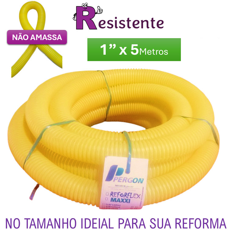Conduíte Corrugado Amarelo 1 polegada x 5 Metros Linha Reforçada Alta ...