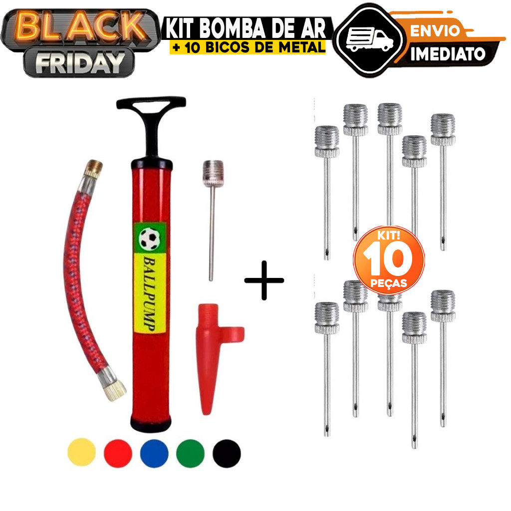 Kit Bomba de Ar com Acessórios + 10 Bicos de Metal para Encher Todo ...