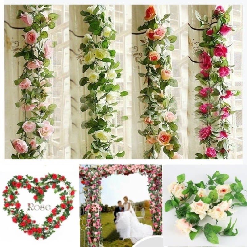 2.4m/94.5Inch Simulação Flor De Rosa De Seda Hera Vinha Folha De Garland Festa De Casamento Bouque Decor