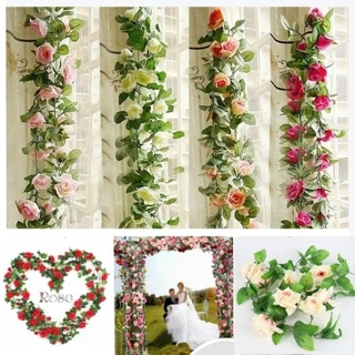 2.4m/94.5Inch Simulação Flor De Rosa De Seda Hera Vinha Folha De Garland Festa De Casamento Bouque Decor