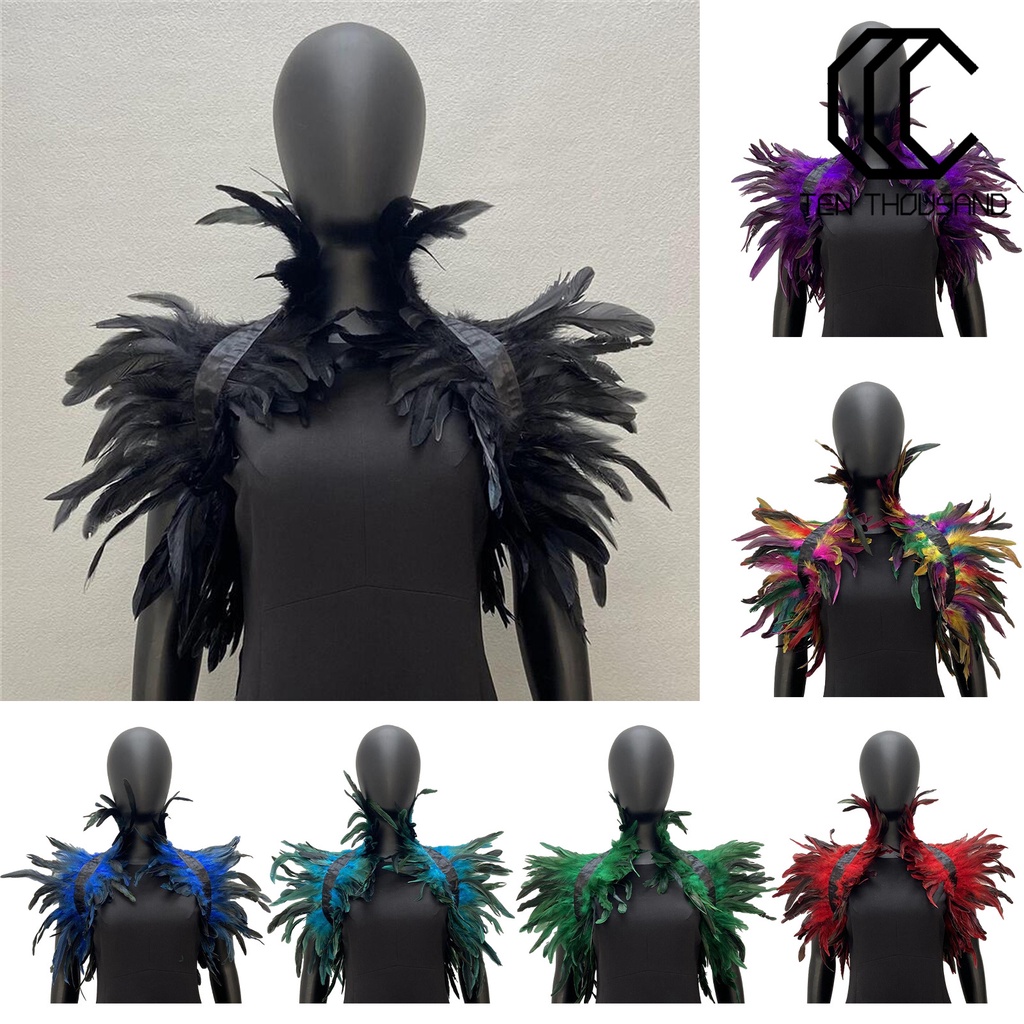 [TTH] Traje De Dançarino De Colarinho De Pena De Ombro Envoltório Capa Macia Ajustável Retro Gótico Cosplay Party Body Stage Performance Fake Collar Dancer Costume